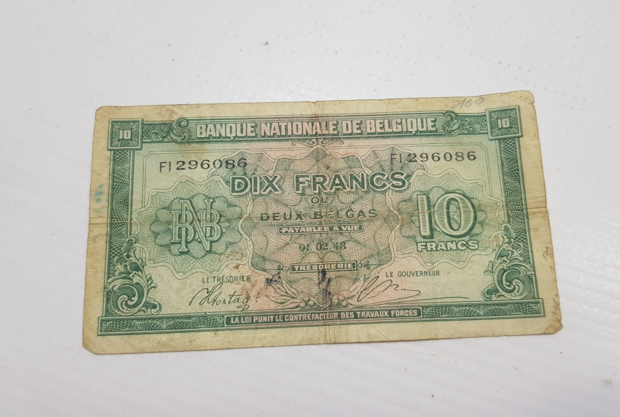 1943 BELÇİKA 10 FRANK KAĞIT PARA