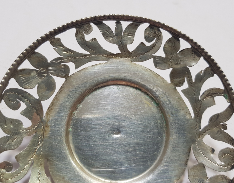 ANTİKA KIL TESTERE İŞÇİLİKLİ GÜMÜŞ ÇAY TABAĞI