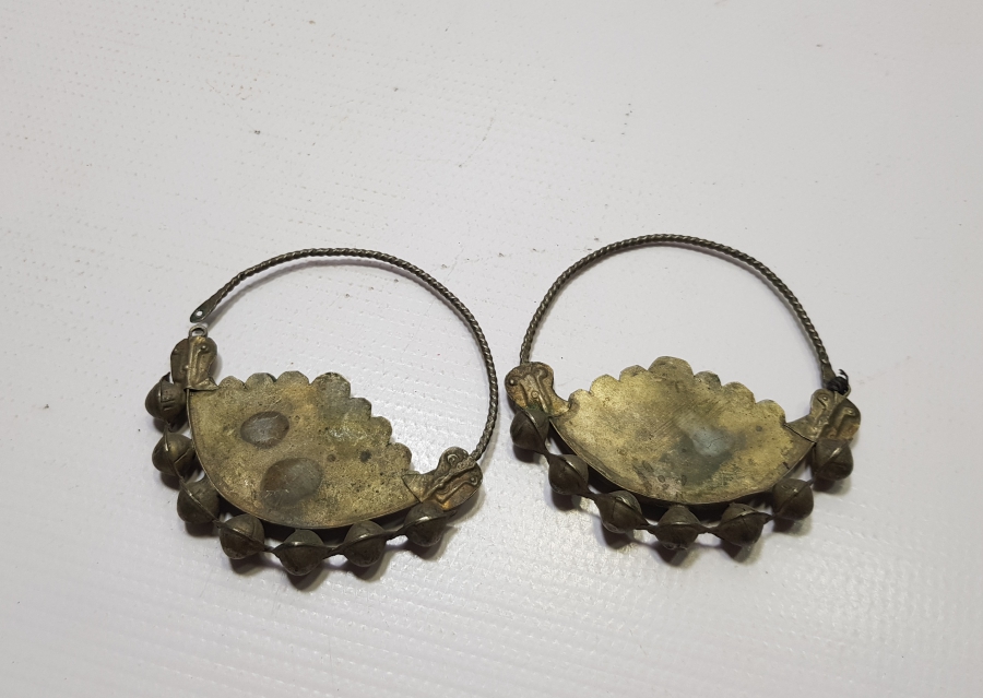 OSMANLI DÖNEMİ ÜZERİ DOĞAL TAŞLARLA SÜSLÜ BALIK FORMLU ERMENİ İŞİ BÜYÜK BOY GELİN KÜPESİ