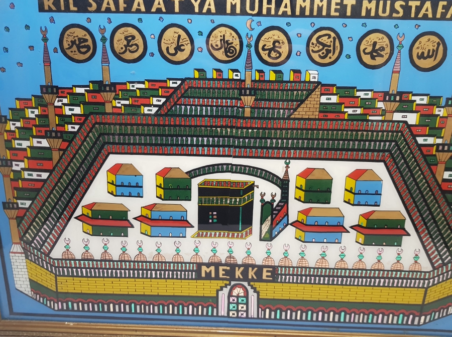 MEKKE İ ŞERİF GÖRSELLİ ANTİKA CAM ALTI PANO