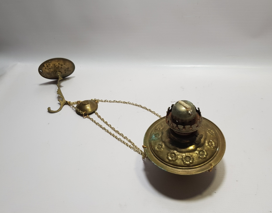 ANTİKA KANDİL FORMUNDA YAPILMIŞ BAKIR GAZ LAMBASI