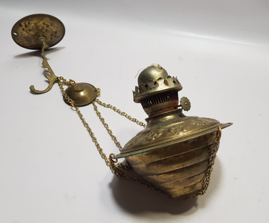 ANTİKA KANDİL FORMUNDA YAPILMIŞ BAKIR GAZ LAMBASI