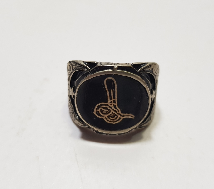 İKİ YANI AY YILDIZLI VE ORTASI TUĞRALI GÜMÜŞ YÜZÜK