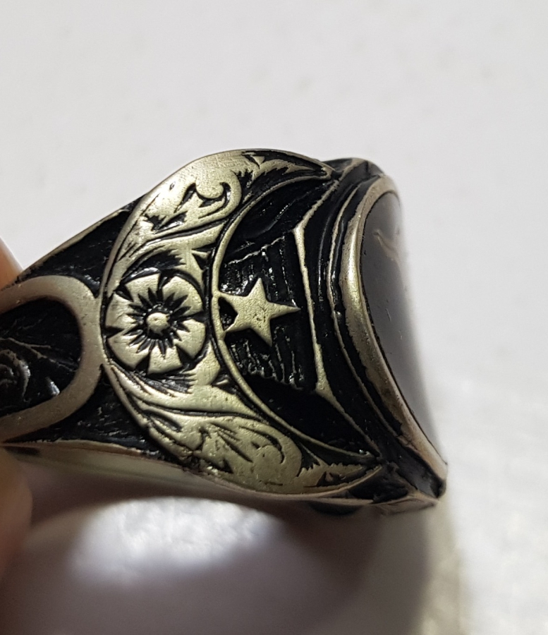 İKİ YANI AY YILDIZLI VE ORTASI TUĞRALI GÜMÜŞ YÜZÜK