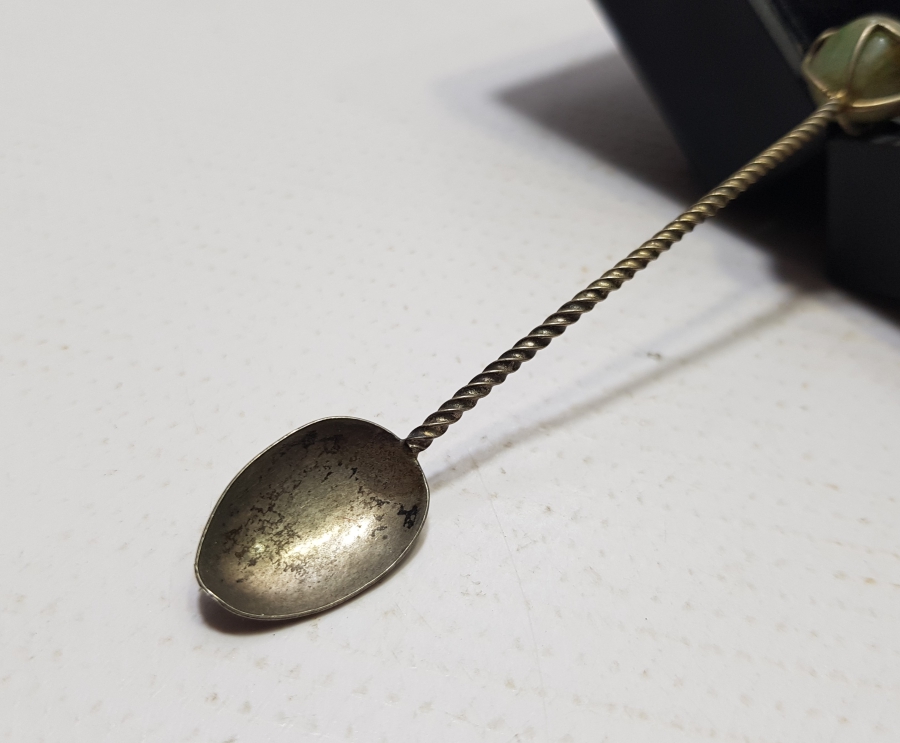 SAPI DOĞAL TAŞLI GÜMÜŞ KAPLAMA ANTİKA ÇAY KAŞIĞI