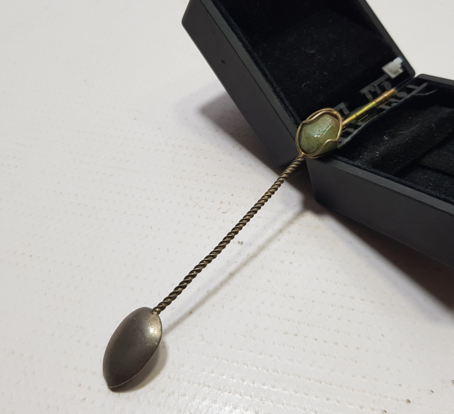 SAPI DOĞAL TAŞLI GÜMÜŞ KAPLAMA ANTİKA ÇAY KAŞIĞI