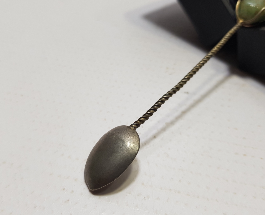 SAPI DOĞAL TAŞLI GÜMÜŞ KAPLAMA ANTİKA ÇAY KAŞIĞI