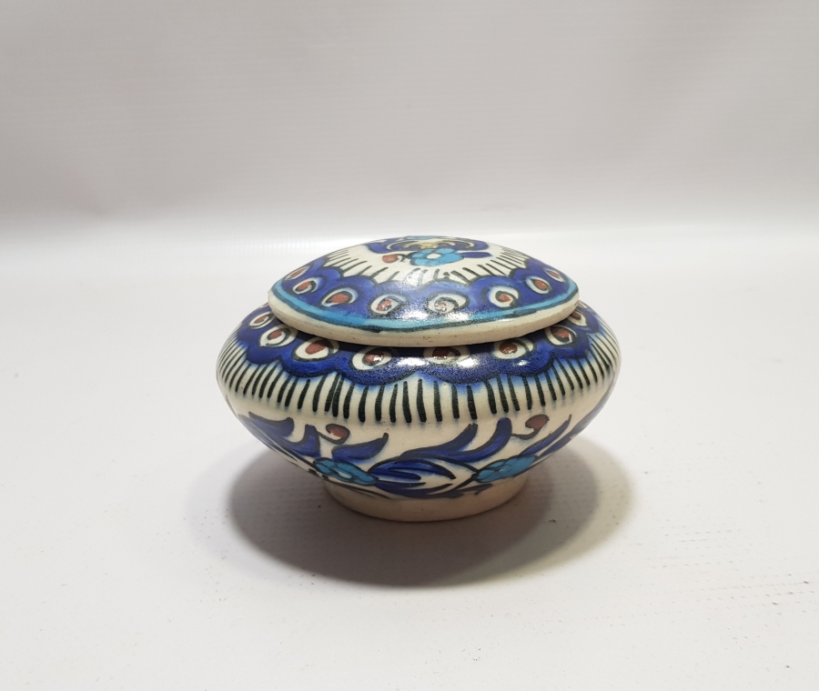 KÜTAHYA İŞİ EL BOYAMA ANTİKA KAPAKLI BERBER PAMUKLUĞU