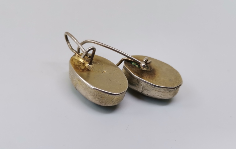 ÖZEL YAPIM HAMRA MODEL KÜTAHYA İŞİ EL BOYAMA GÜMÜŞ MONTÜRLÜ KÜPE