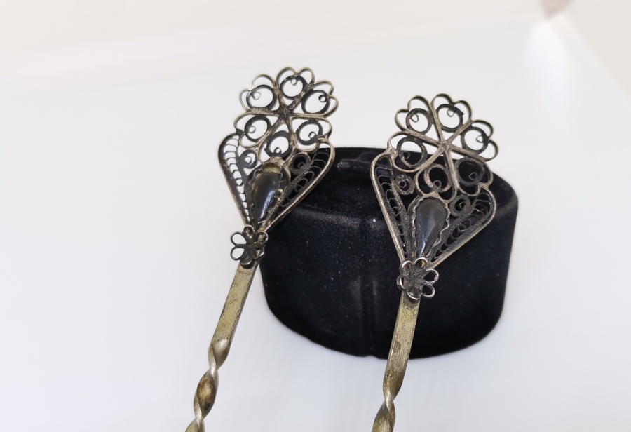 TELKARİ İŞÇİLİKLİ OSMANLI DÖNEMİ GÜMÜŞ ÇAY KAŞIĞI VE LİMON ÇATALI