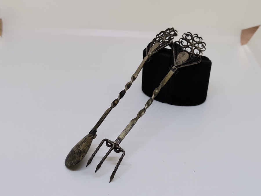 TELKARİ İŞÇİLİKLİ OSMANLI DÖNEMİ GÜMÜŞ ÇAY KAŞIĞI VE LİMON ÇATALI