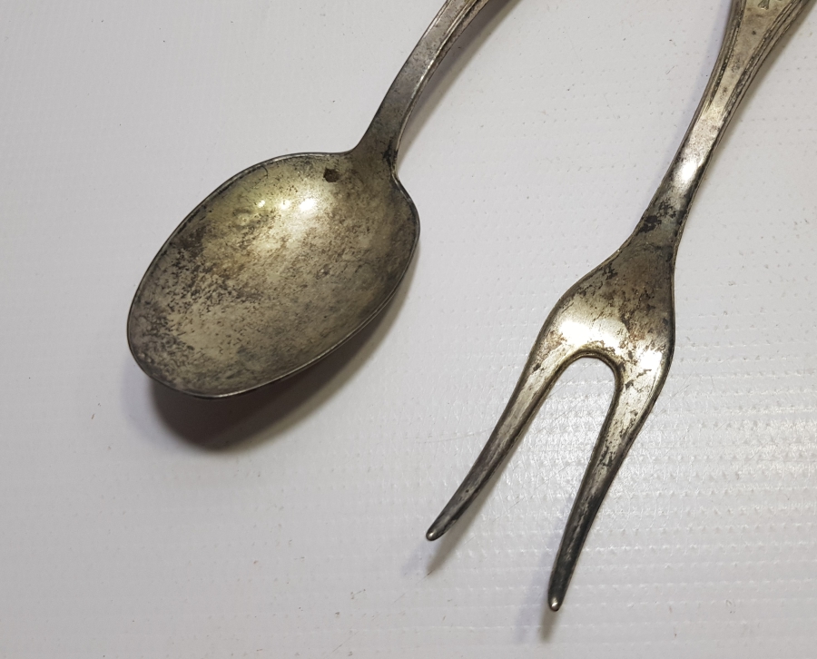 ANTİKA BÜYÜK BOY GÜMÜŞ KAPLAMA SERVİS ÇATAL KAŞIĞI