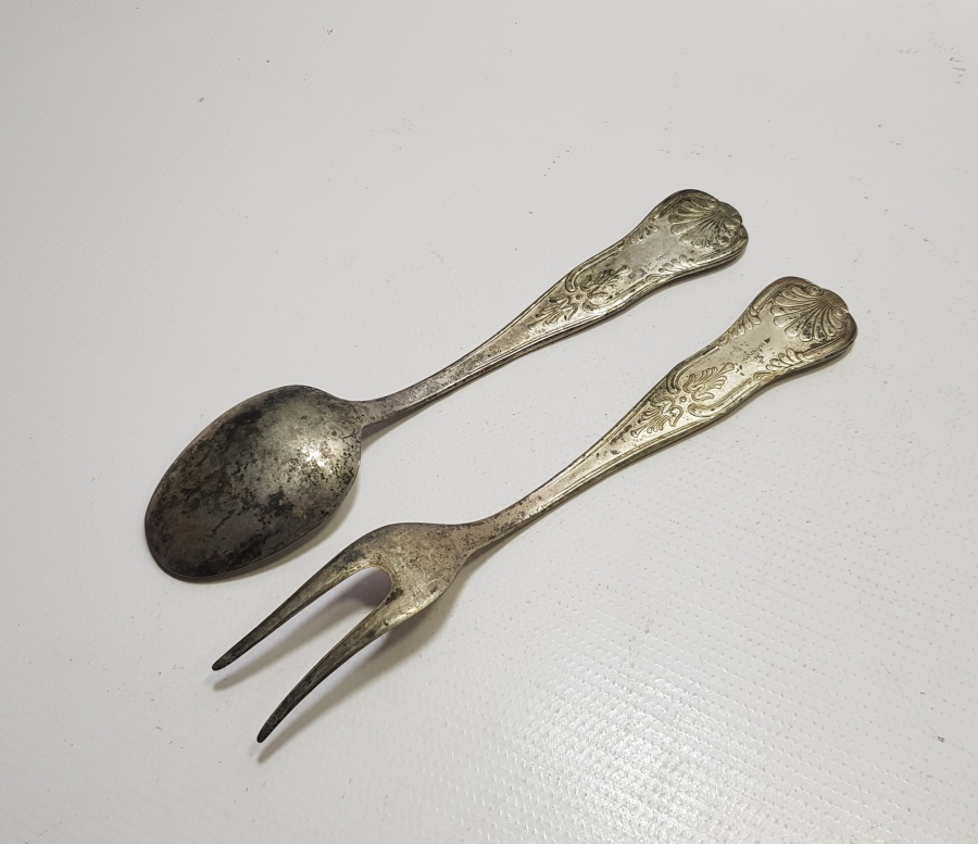 ANTİKA BÜYÜK BOY GÜMÜŞ KAPLAMA SERVİS ÇATAL KAŞIĞI