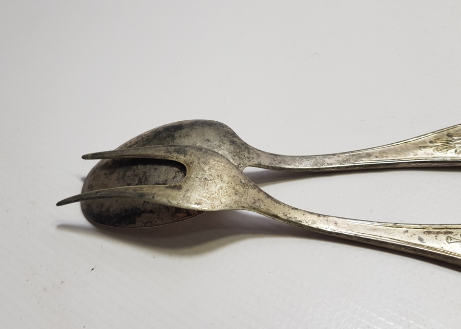 ANTİKA BÜYÜK BOY GÜMÜŞ KAPLAMA SERVİS ÇATAL KAŞIĞI