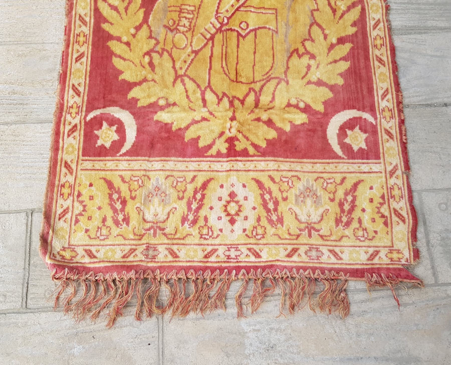 OSMANLI SON DÖNEM ÇOK NADİR ASKERİ KIYAFETLİ VE OSMANLI NİŞANLI MİLLİ MÜCADELE PROPAGANDASI ATATÜRK DUVAR HALISI