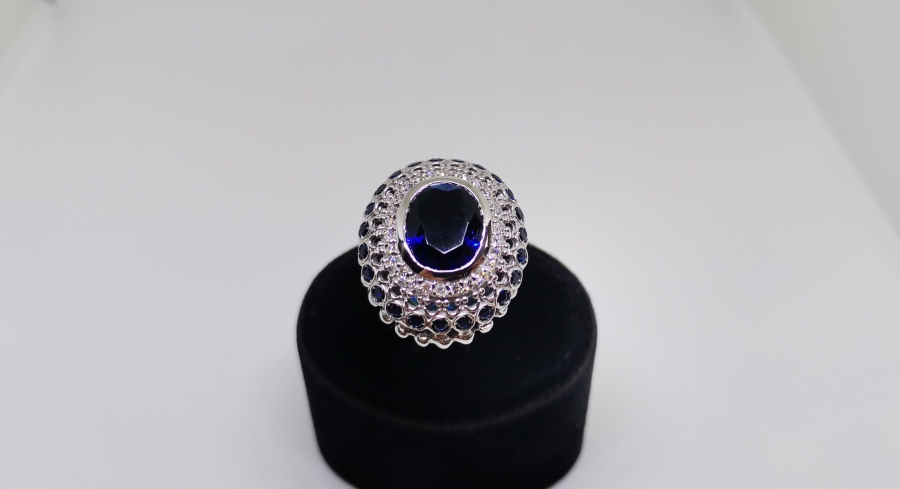 SAFİR VE PIRLANTA TAŞLI DEV BOY YÜZÜK