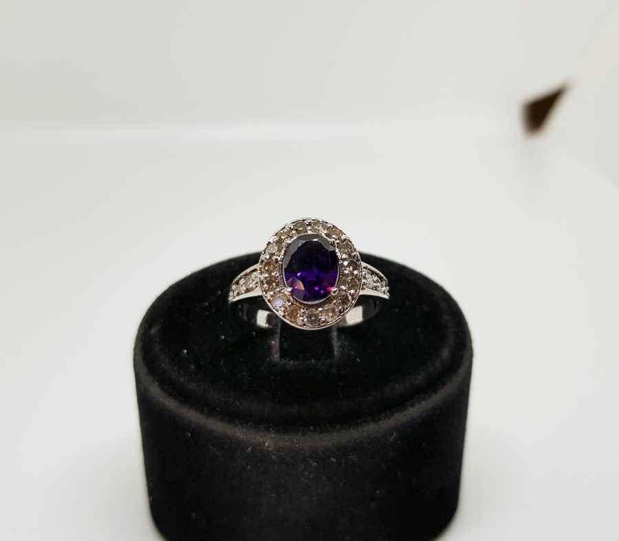 PIRLANTA VE AMETİST TAŞLI FRANSIZ MODEL YÜZÜK