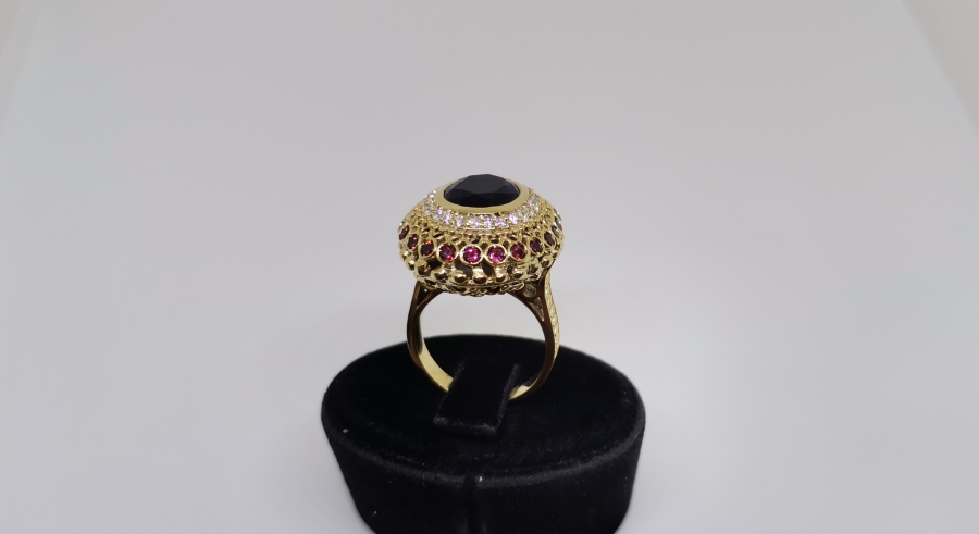 GARNET, SAFİR VE PIRLANTA TAŞLI BÜYÜK BOY YÜZÜK