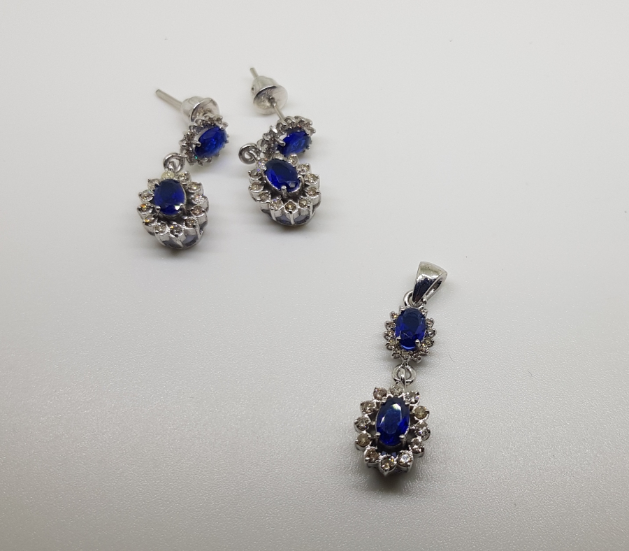 SAFİR VE PIRLANTA TAŞLI KOLYE KÜPE TAKIMI