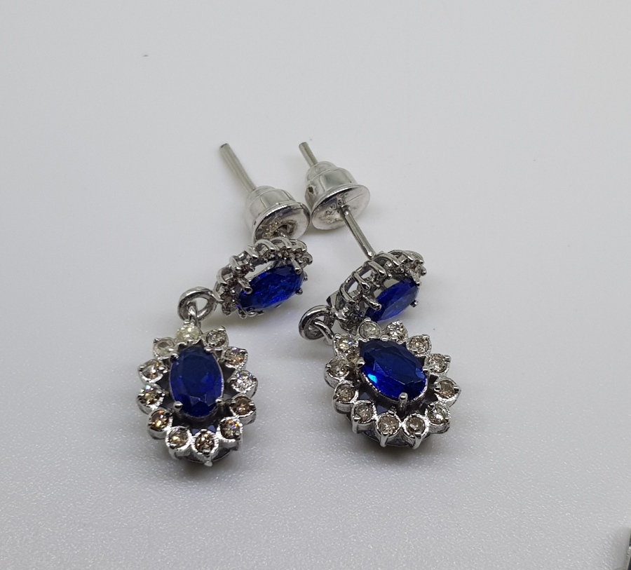 SAFİR VE PIRLANTA TAŞLI KOLYE KÜPE TAKIMI