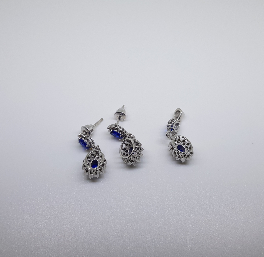 SAFİR VE PIRLANTA TAŞLI KOLYE KÜPE TAKIMI