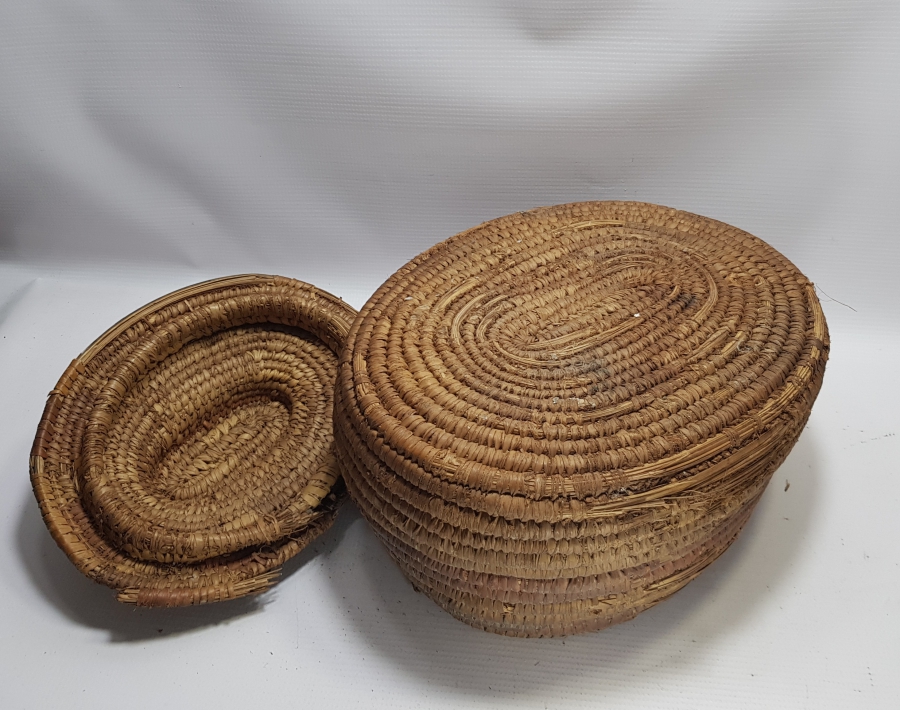 OSMANLI DÖNEMİ HURMA YAPRAĞINDAN YAPILMIŞ HİCAZ İŞİ NADİR KAPAKLI HURMA ZEMBİLİ