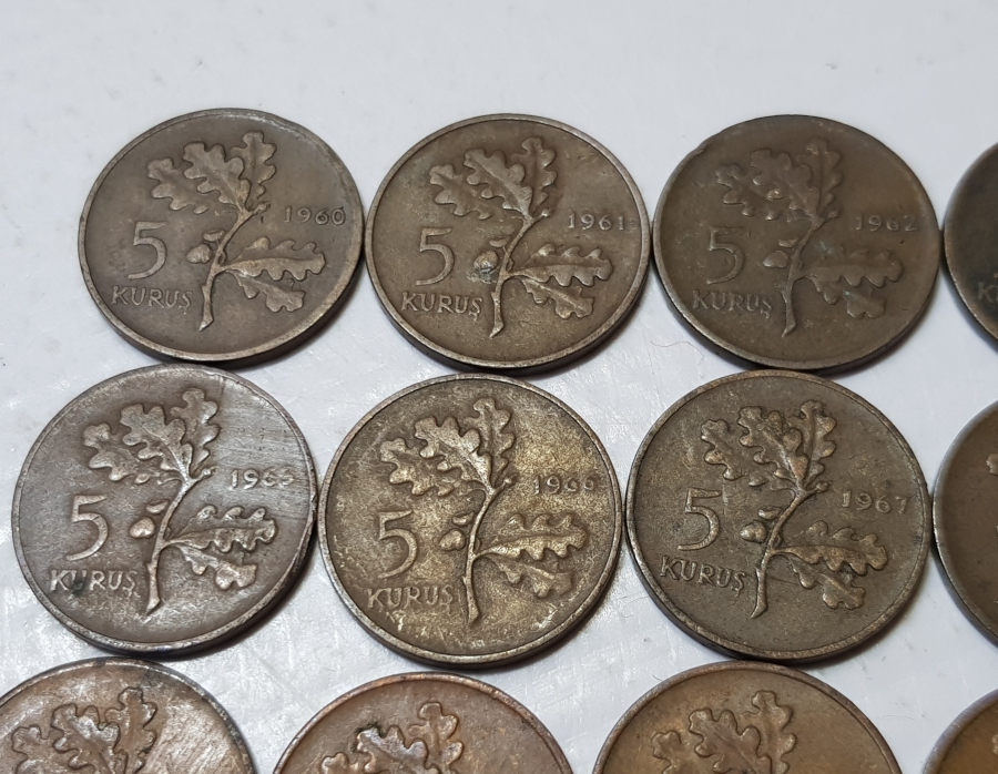 1960-1974 ARASI FULL SERİ 5 KURUŞ LOTU