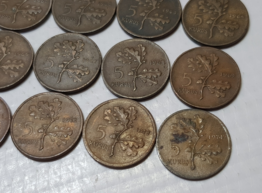 1960-1974 ARASI FULL SERİ 5 KURUŞ LOTU