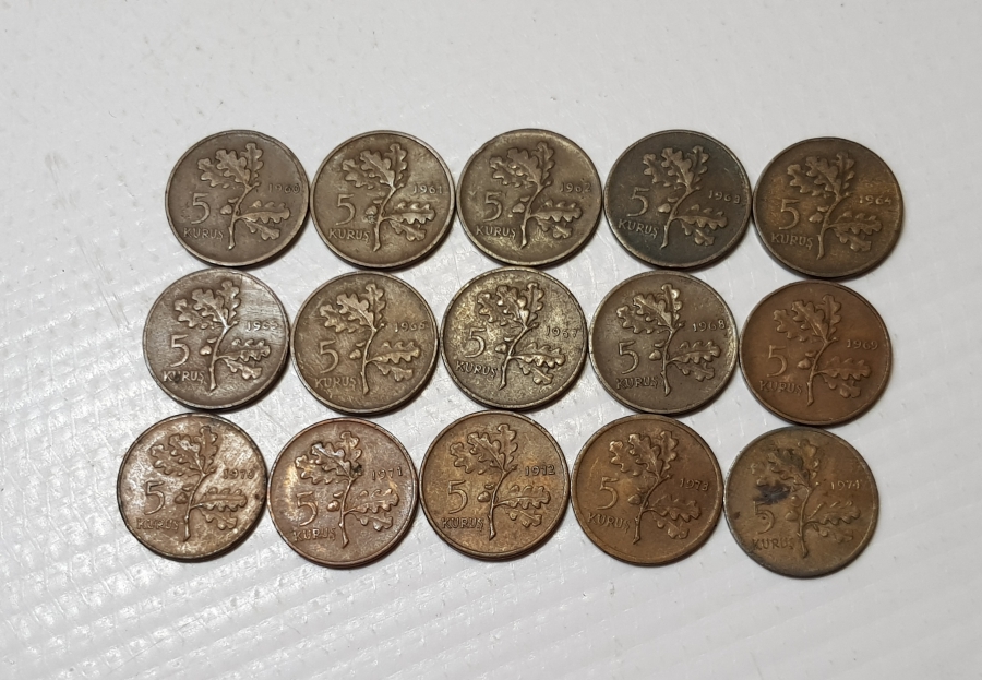 1960-1974 ARASI FULL SERİ 5 KURUŞ LOTU