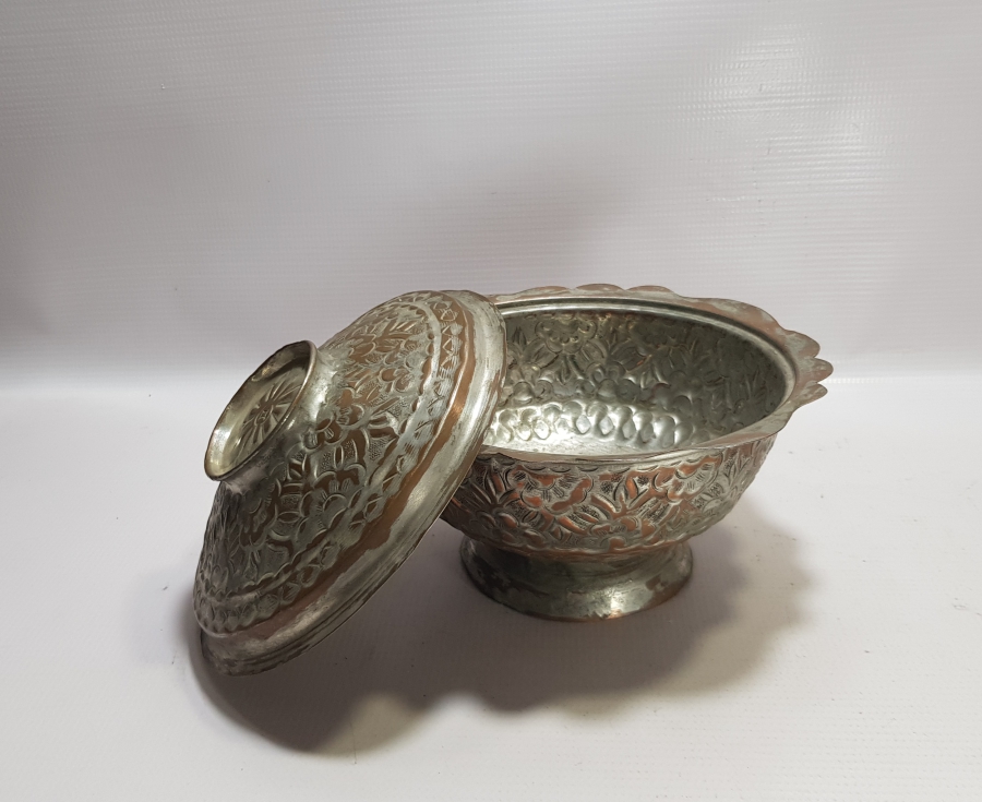 OSMANLI DÖNEMİ BOSNA İŞİ KAPAKLI BAKIR KASE