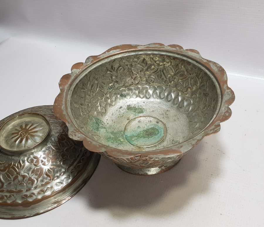 OSMANLI DÖNEMİ BOSNA İŞİ KAPAKLI BAKIR KASE