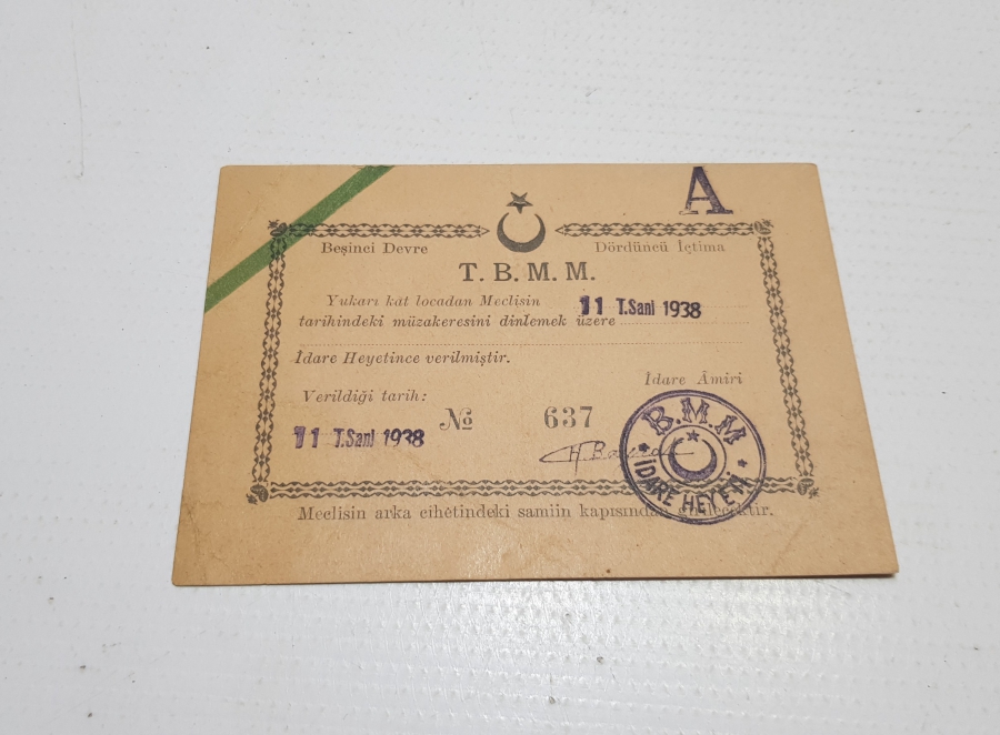 ATATÜRK'ÜN VEFATINDAN 1 GÜN SONRA 11 KASIM 1938 TARİHLİ TBMM TOPLANTISI DAVETİYESİ