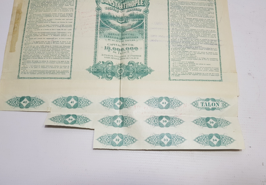 OSMANLI DÖNEMİ İSTANBUL ELEKTRİKLİ TRAMVAY ŞİRKETİ HİSSE SENEDİ