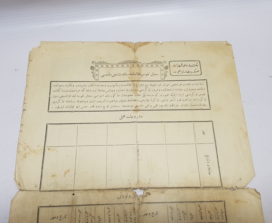 OSMANLI DÖNEMİ KULLANILMIŞ İLK NÜFUS KAĞIDI