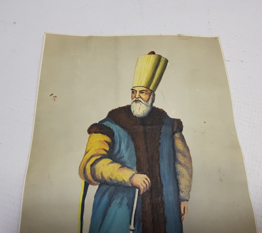 OSMANLI DÖNEMİ KAPICILAR KETHUDASI EL BOYAMA GRAVÜR