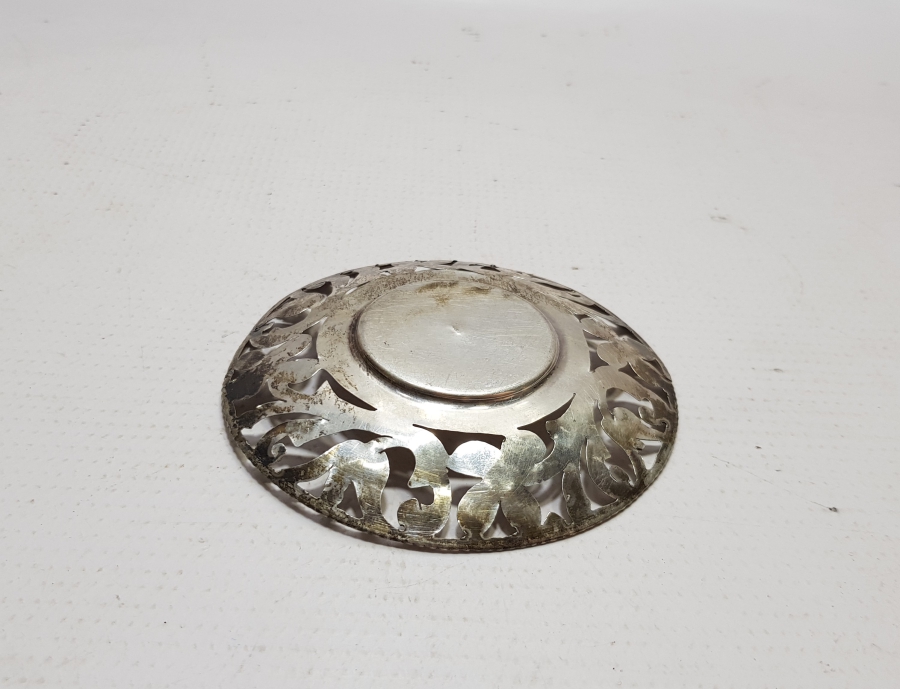 ANTİKA KIL TESTERE İŞÇİLİKLİ GÜMÜŞ ÇAY TABAĞI