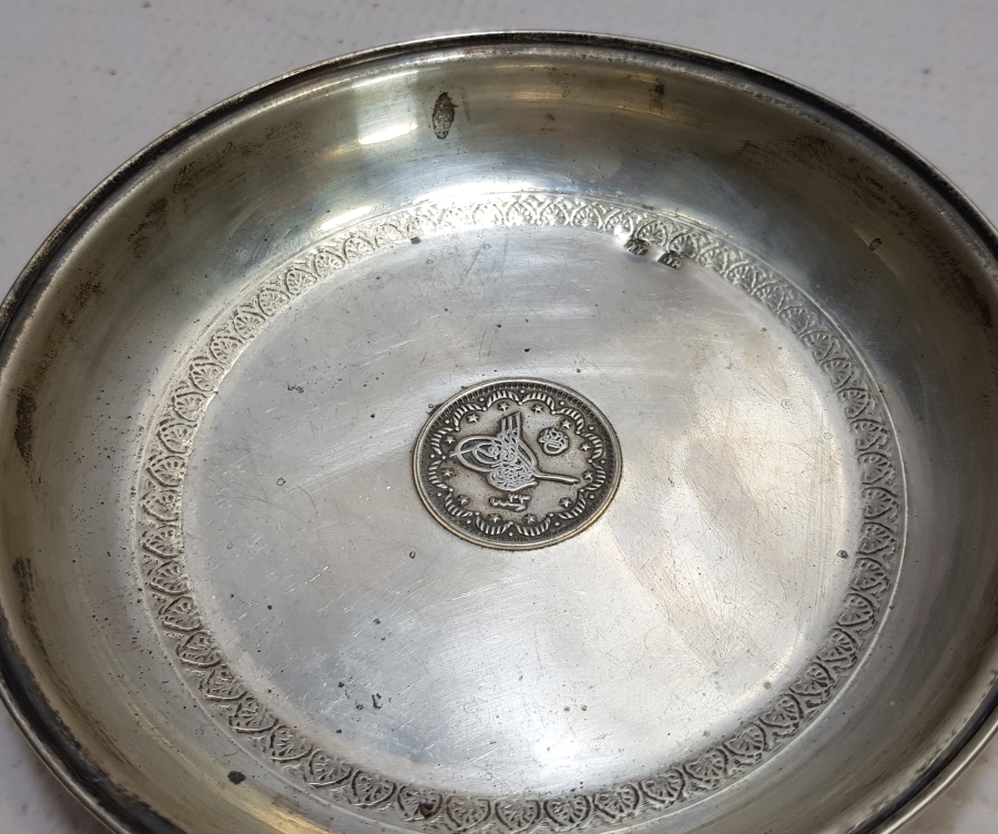 OSMANLI TUĞRALI GÜMÜŞ KINA TASI