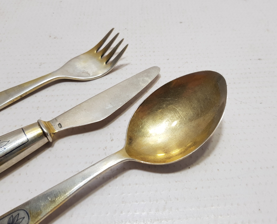 OSMANLI DÖNEMİ SAVATLI GÜMÜŞ ÇATAL - KAŞIK - BIÇAK SETİ