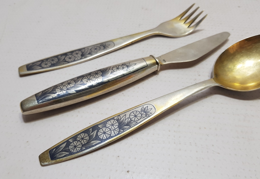 OSMANLI DÖNEMİ SAVATLI GÜMÜŞ ÇATAL - KAŞIK - BIÇAK SETİ