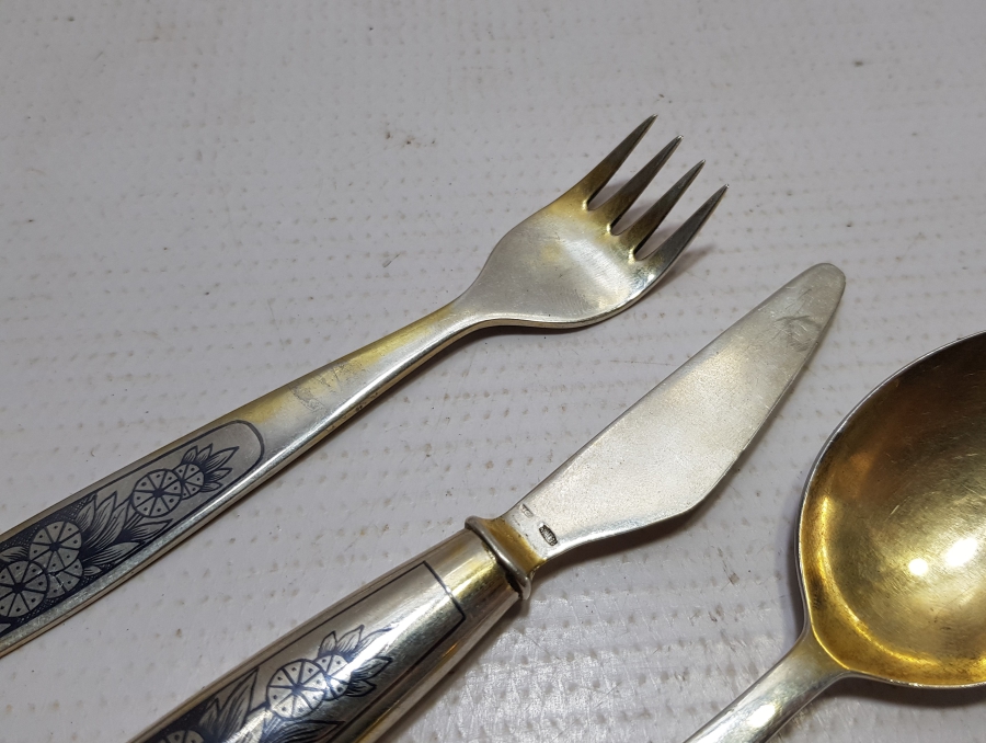 OSMANLI DÖNEMİ SAVATLI GÜMÜŞ ÇATAL - KAŞIK - BIÇAK SETİ