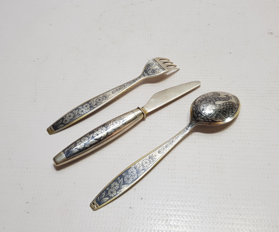 OSMANLI DÖNEMİ SAVATLI GÜMÜŞ ÇATAL - KAŞIK - BIÇAK SETİ