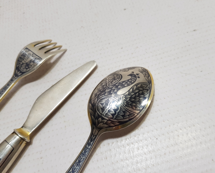 OSMANLI DÖNEMİ SAVATLI GÜMÜŞ ÇATAL - KAŞIK - BIÇAK SETİ