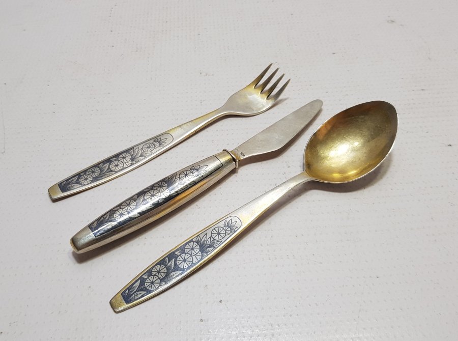 OSMANLI DÖNEMİ SAVATLI GÜMÜŞ ÇATAL - KAŞIK - BIÇAK SETİ