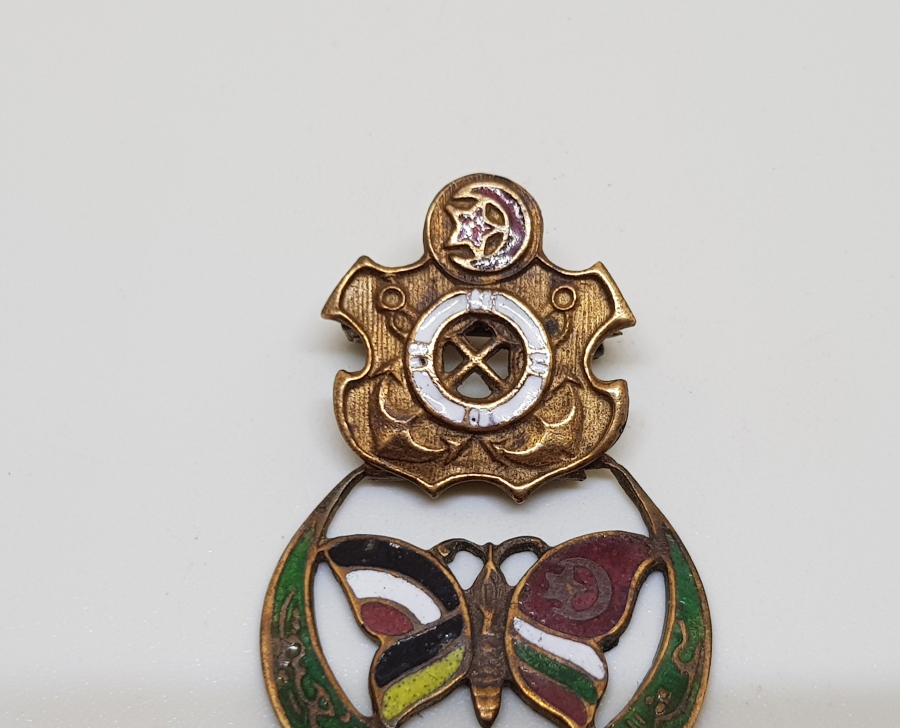 1. DÜNYA SAVAŞI DÖNEMİ OSMANLI DONANMA CEMİYETİ YAZILI MİNELİ İTTİFAK ROZET