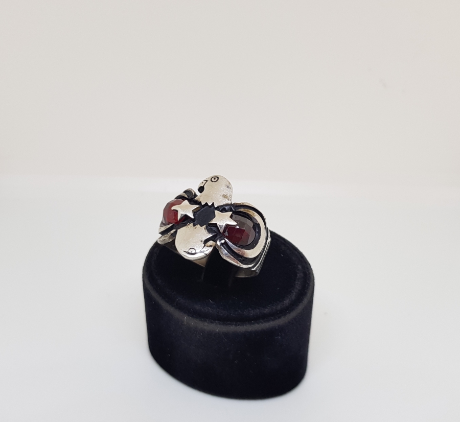 AY YILDIZ VE KARTAL FİGÜRLÜ GÜMÜŞ YÜZÜK