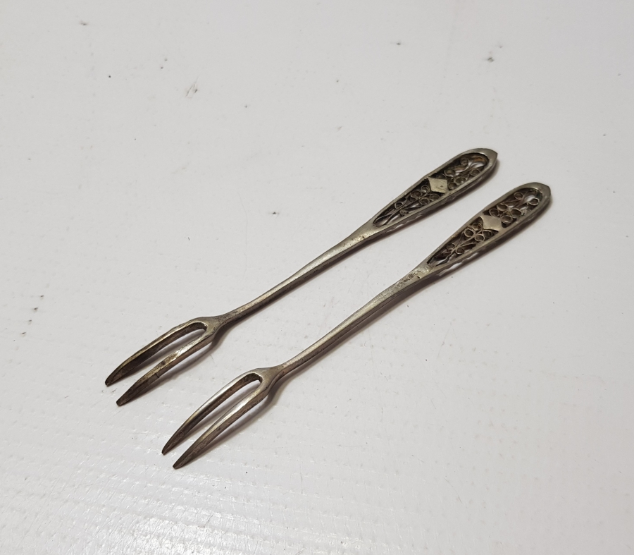 OSMANLI DÖNEMİ İZMİR İŞİ BİR ÇİFT GÜMÜŞ LİMON ÇATALI