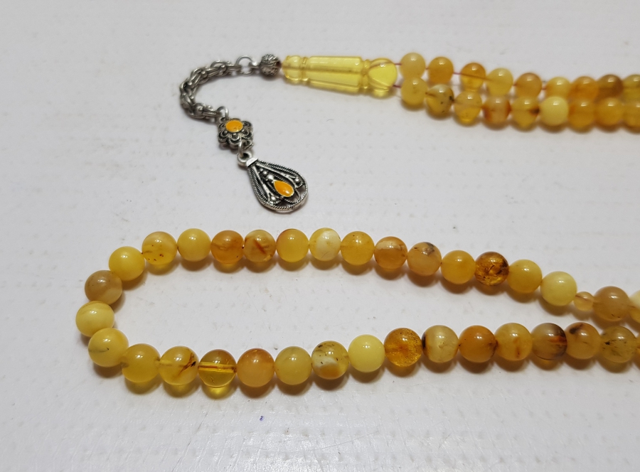 EL YAPIMI USTA İŞİ NADİR GÜMÜŞ PÜSKÜLLÜ DAMLA KEHRİBAR NAMAZ TESPİHİ