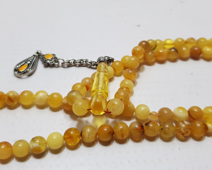 EL YAPIMI USTA İŞİ NADİR GÜMÜŞ PÜSKÜLLÜ DAMLA KEHRİBAR NAMAZ TESPİHİ