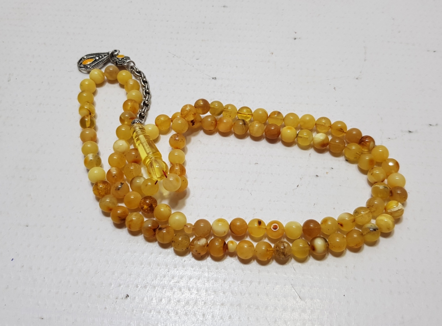 EL YAPIMI USTA İŞİ NADİR GÜMÜŞ PÜSKÜLLÜ DAMLA KEHRİBAR NAMAZ TESPİHİ