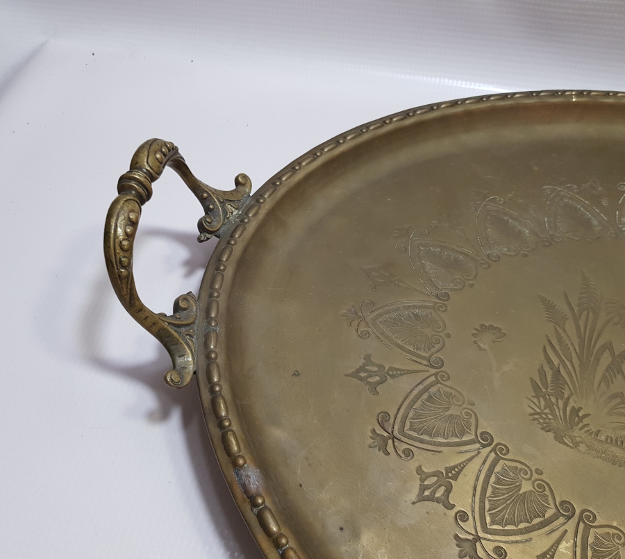 OSMANLI DÖNEMİ SARAY İŞİ ARKASI OSMANLICA YAZILI NADİR TEPSİ